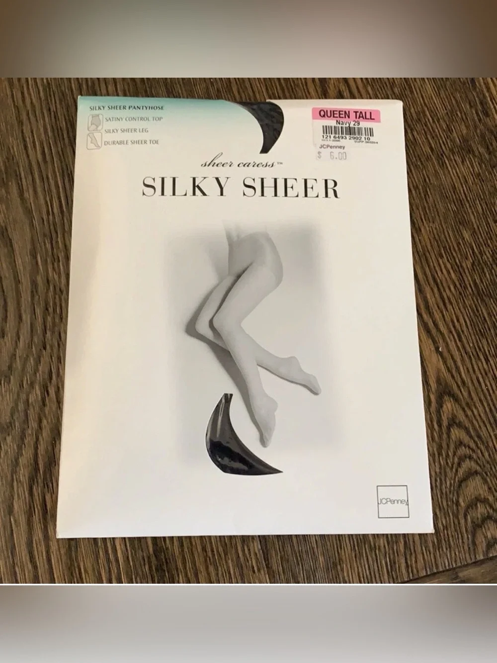 JCPenney Sheer Caress Pantyhose Control Top Queen Tall Navy 29